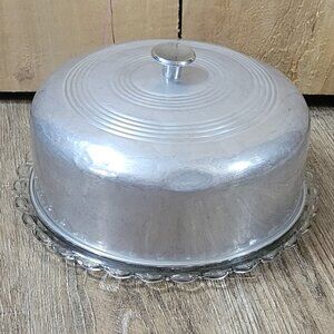 vintage metal  cake cover with glass plate